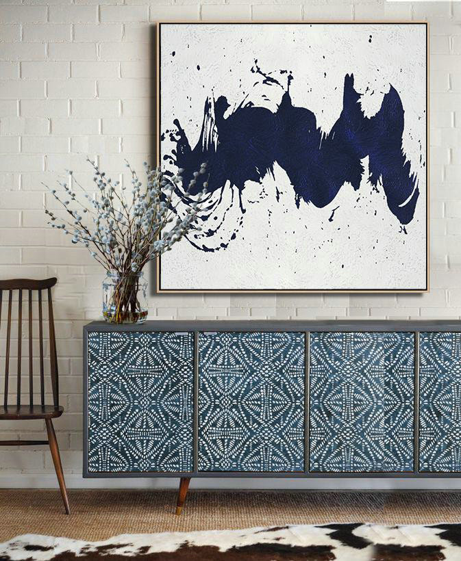 Original Painting Hand Made Large Abstract Art,Hand Painted Navy Minimalist Painting On Canvas,Hand Painted Original Art